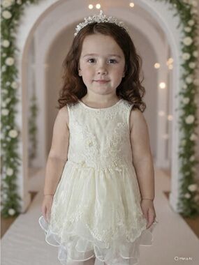 Ivory Lace Overlay Girls Party Dress